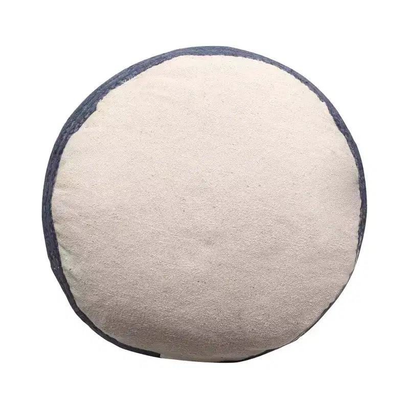 Pouf cylindrique ottoman en mélange de jute rayé naturel et bleu marine, 18 po