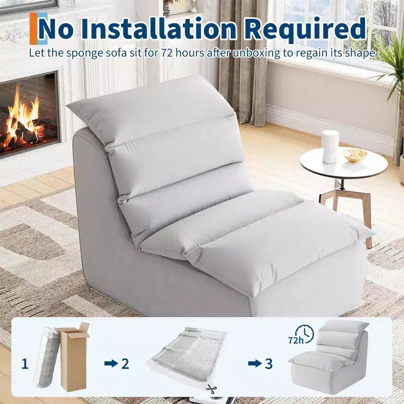 Pouf Géant, Canapé de Sol Paresseux en Mousse Haute Résilience, Base Antidérapante, Pouf pour Adultes, Fauteuil de Cheminée pour Lecture, Jeux, Salon