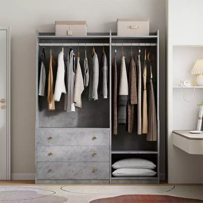 Armoire ouverte en aggloméré pour chambre, style bois, meuble de rangement multi-zones