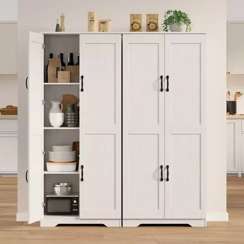 Grand garde-manger avec étagères réglables, 2 portes, organisateur de rangement autoportant pour cuisine, salle à manger, sous-sol