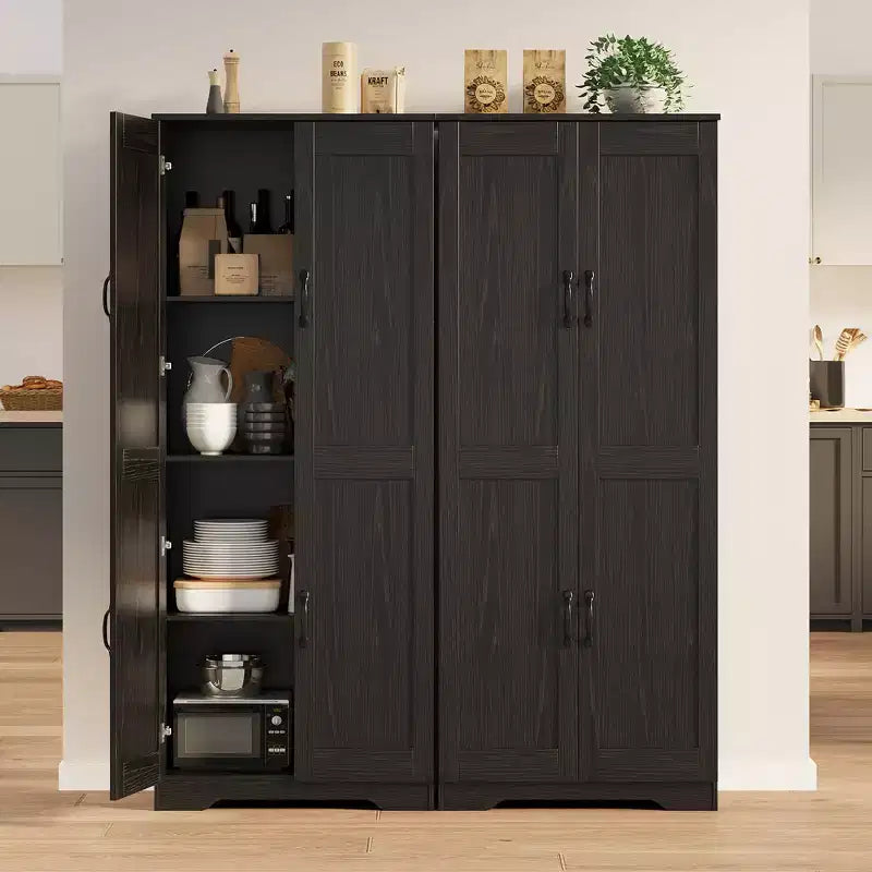 Grand garde-manger avec étagères réglables, 2 portes, organisateur de rangement autoportant pour cuisine, salle à manger, sous-sol
