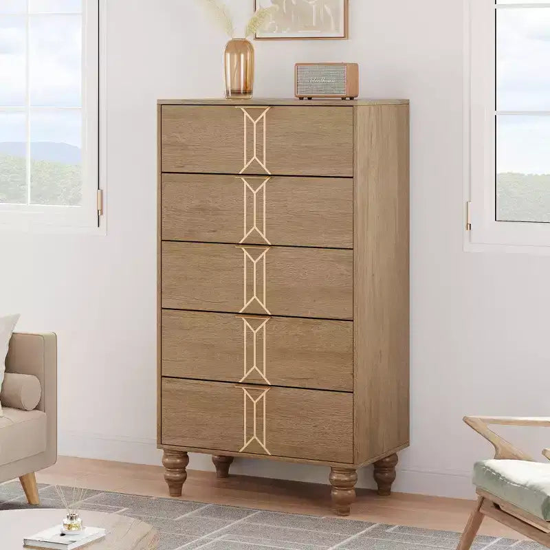 Commode de Chambre à 5 Tiroirs de Rangement Commode Haute Moderne avec Tiroirs Profonds pour Chambre