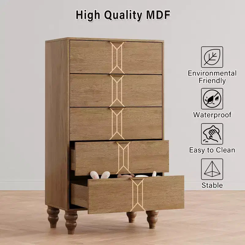 Commode de Chambre à 5 Tiroirs de Rangement Commode Haute Moderne avec Tiroirs Profonds pour Chambre