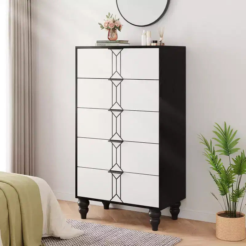 Commode de Chambre à 5 Tiroirs de Rangement Commode Haute Moderne avec Tiroirs Profonds pour Chambre