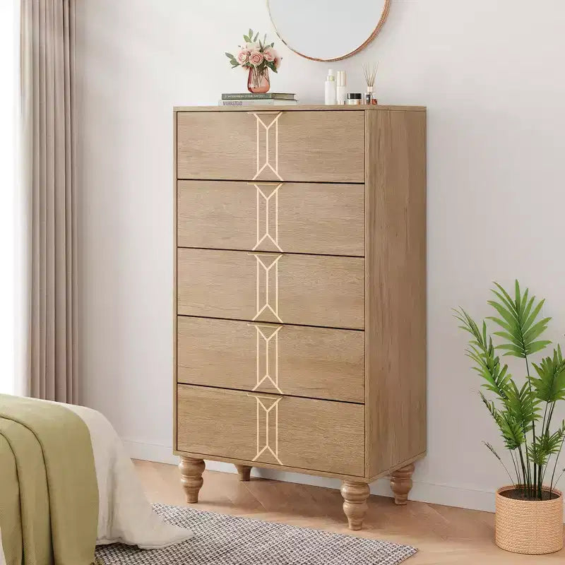 Commode de Chambre à 5 Tiroirs de Rangement Commode Haute Moderne avec Tiroirs Profonds pour Chambre