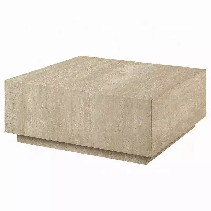 Table basse, plateau carré en travertin de 35 pouces, bois naturel beige