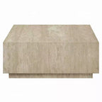 Table basse, plateau carré en travertin de 35 pouces, bois naturel beige