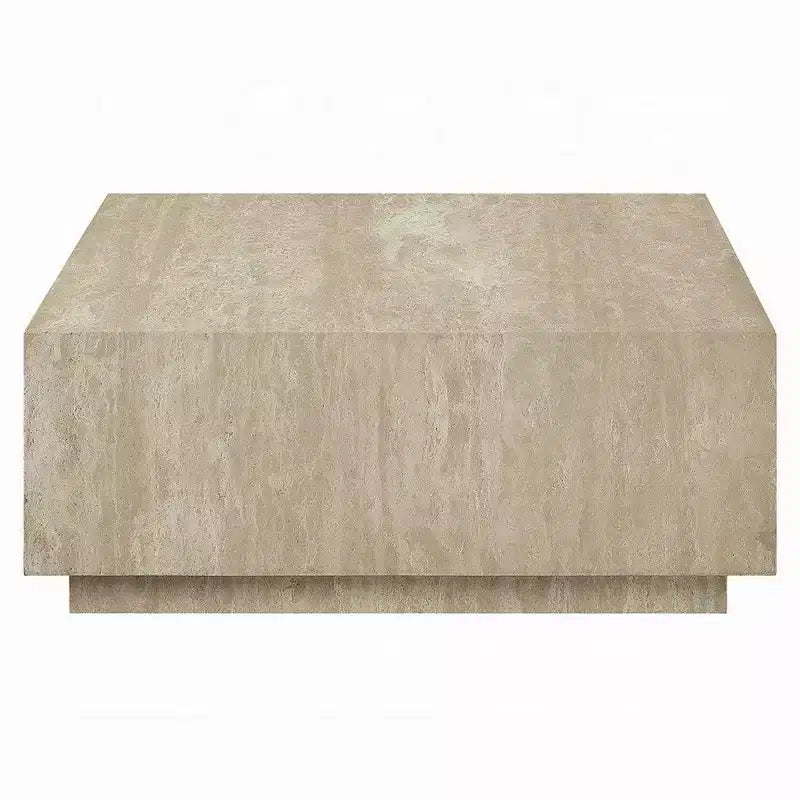 Table basse, plateau carré en travertin de 35 pouces, bois naturel beige