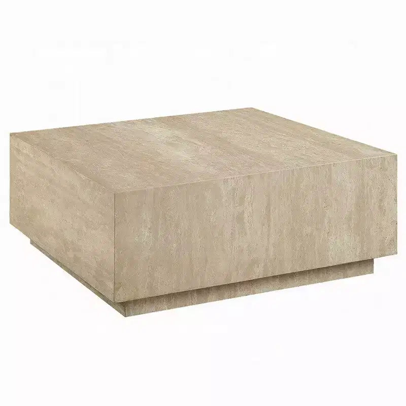 Table basse, plateau carré en travertin de 35 pouces, bois naturel beige