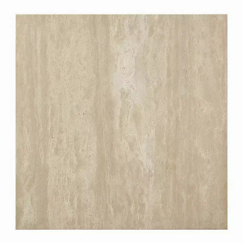 Table basse, plateau carré en travertin de 35 pouces, bois naturel beige