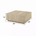 Table basse, plateau carré en travertin de 35 pouces, bois naturel beige