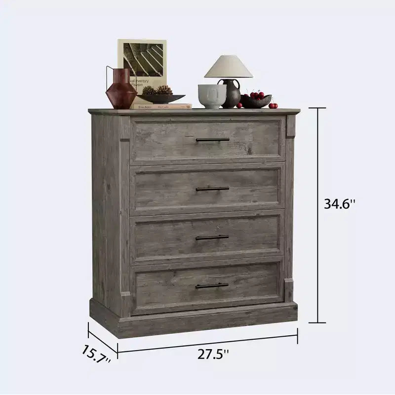Commode 4 Tiroirs pour Chambre à Coucher, Armoire Haute de Style Ferme avec Poignées en Métal, Armoire en Bois Rustique pour Salon, Couloir