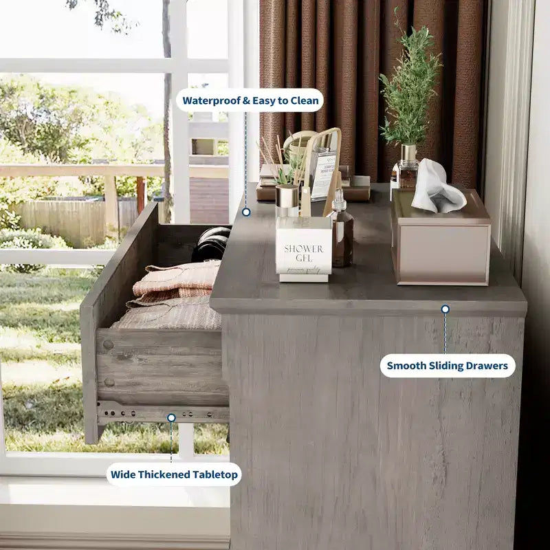 Commode 4 Tiroirs pour Chambre à Coucher, Armoire Haute de Style Ferme avec Poignées en Métal, Armoire en Bois Rustique pour Salon, Couloir