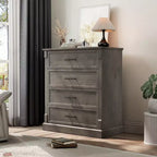 Commode 4 Tiroirs pour Chambre à Coucher, Armoire Haute de Style Ferme avec Poignées en Métal, Armoire en Bois Rustique pour Salon, Couloir