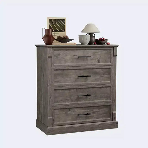 4 Drawer Dresser for Bedroom, Tall Cabinet in Farmhouse Style with Metal Handles, Rustic Wooden Wardrobe for Living Room, Hallway