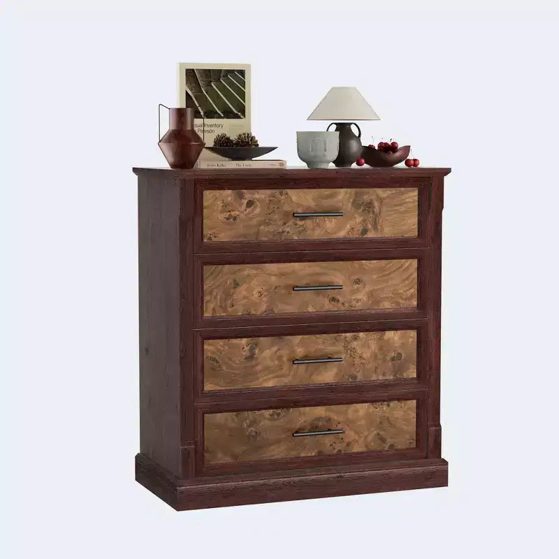Commode 4 Tiroirs pour Chambre à Coucher, Armoire Haute de Style Ferme avec Poignées en Métal, Armoire en Bois Rustique pour Salon, Couloir