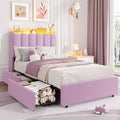 COZONY Upholstered Bed Frame with Storage Headboard, Platform Bed with Drawers and Bookcase, No Box Spring Needed