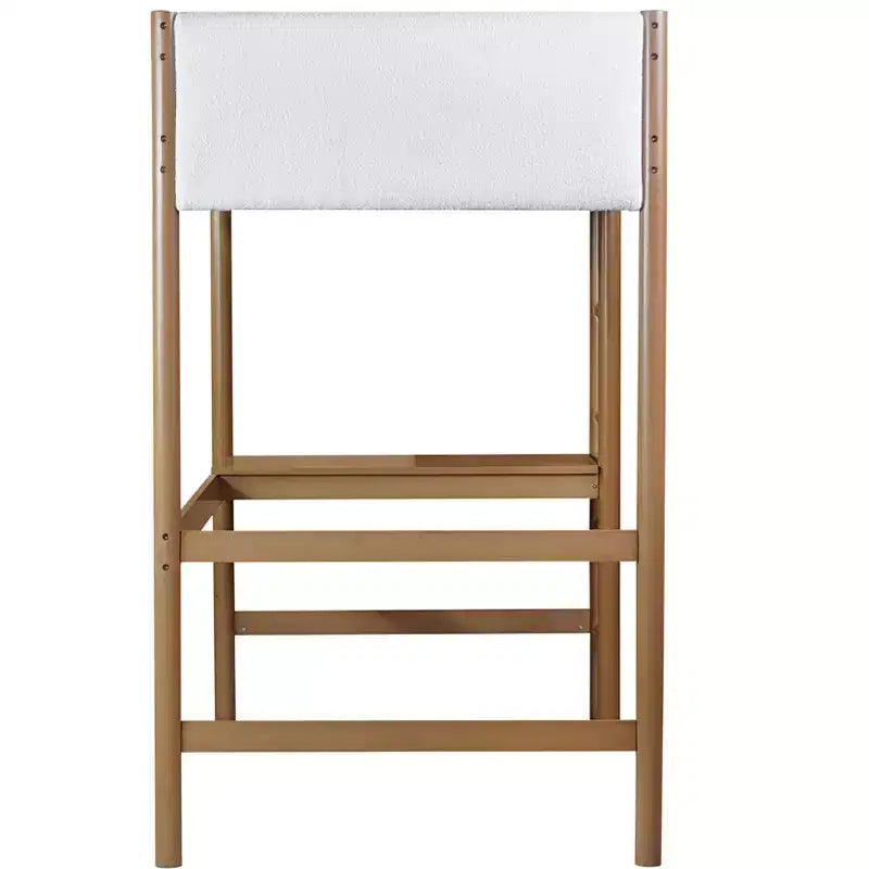 Lit mezzanine double avec bureau intégré, tête et pied de lit rembourrés en bouclette, cadre de lit en bois d'hévéa, couleur naturelle