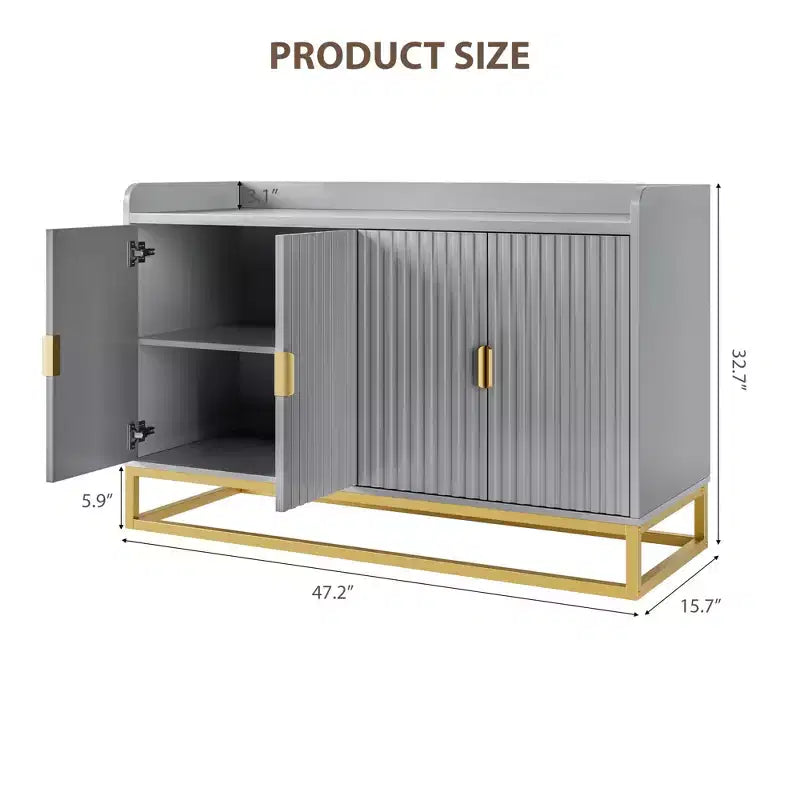 Bahut cannelé de 47,2 po avec armoire de rangement, meuble TV/buffet avec portes pour salon, cuisine, entrée