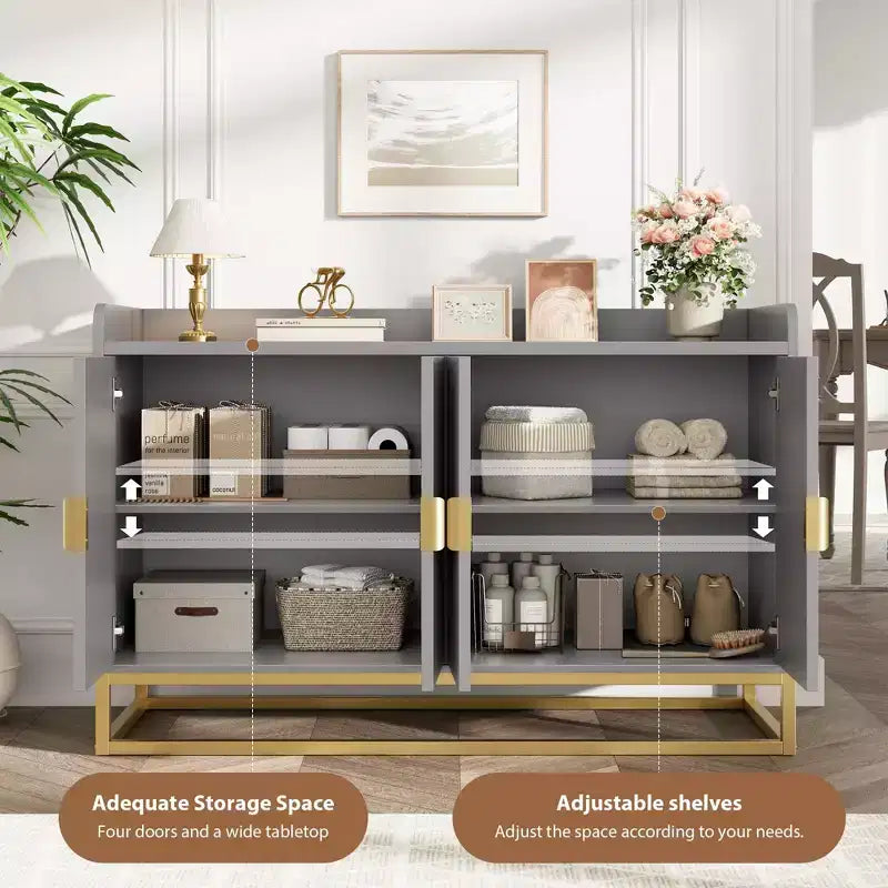 Bahut cannelé de 47,2 po avec armoire de rangement, meuble TV/buffet avec portes pour salon, cuisine, entrée
