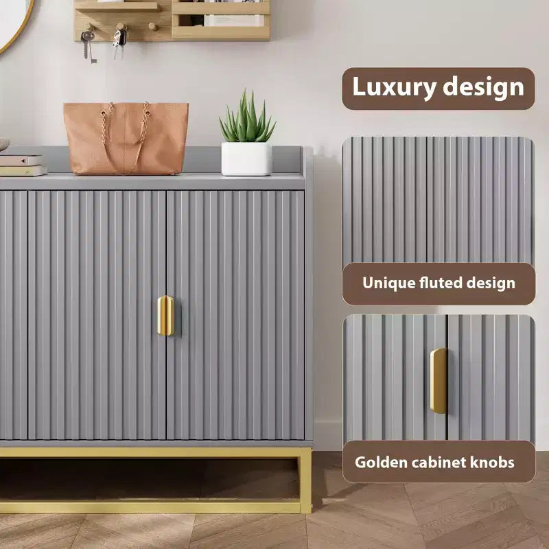 Bahut cannelé de 47,2 po avec armoire de rangement, meuble TV/buffet avec portes pour salon, cuisine, entrée