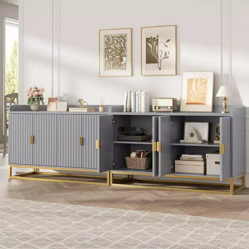 Bahut cannelé de 47,2 po avec armoire de rangement, meuble TV/buffet avec portes pour salon, cuisine, entrée