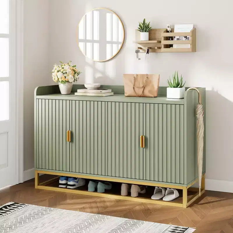 Bahut cannelé de 47,2 po avec armoire de rangement, meuble TV/buffet avec portes pour salon, cuisine, entrée