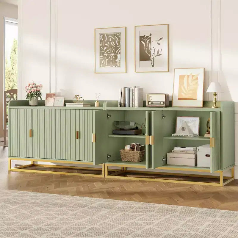 Bahut cannelé de 47,2 po avec armoire de rangement, meuble TV/buffet avec portes pour salon, cuisine, entrée