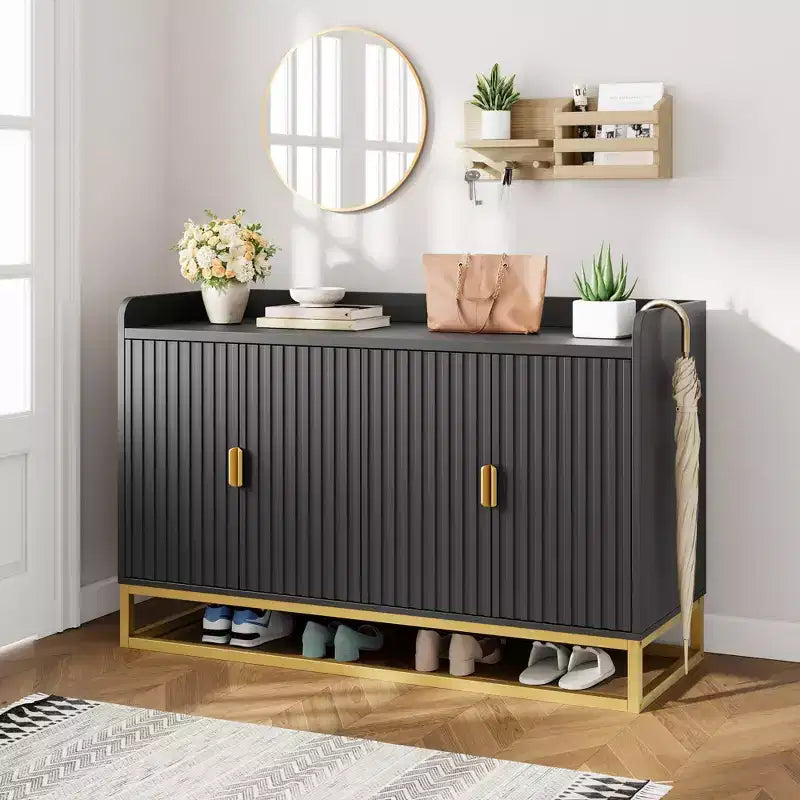 Bahut cannelé de 47,2 po avec armoire de rangement, meuble TV/buffet avec portes pour salon, cuisine, entrée