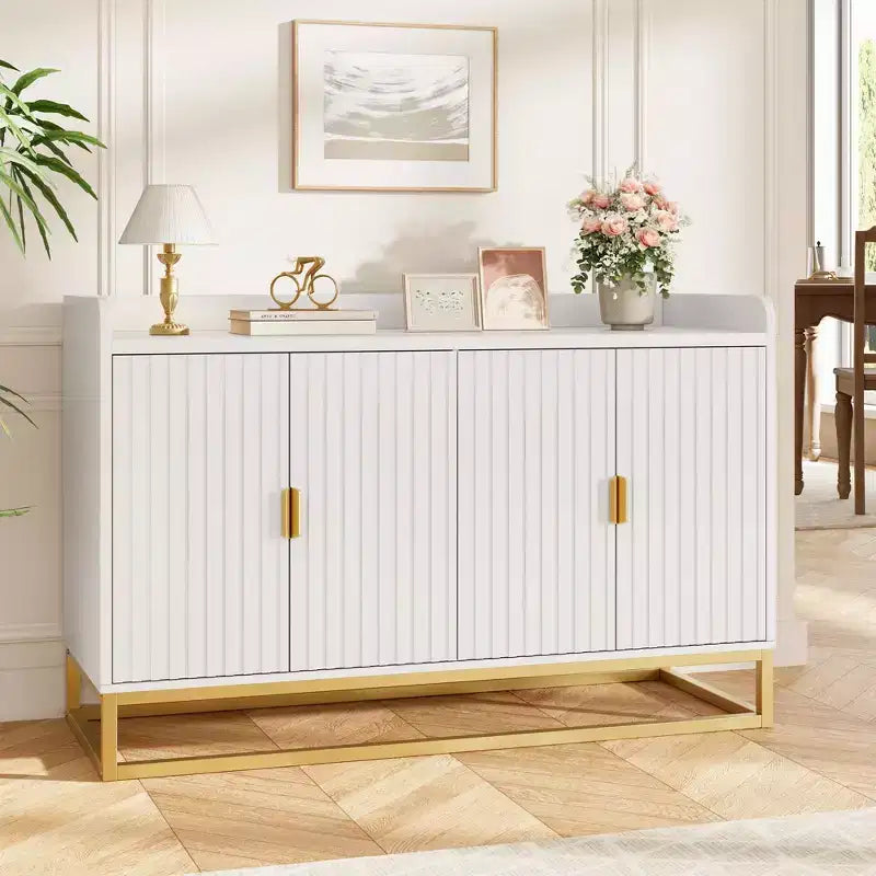 Bahut cannelé de 47,2 po avec armoire de rangement, meuble TV/buffet avec portes pour salon, cuisine, entrée