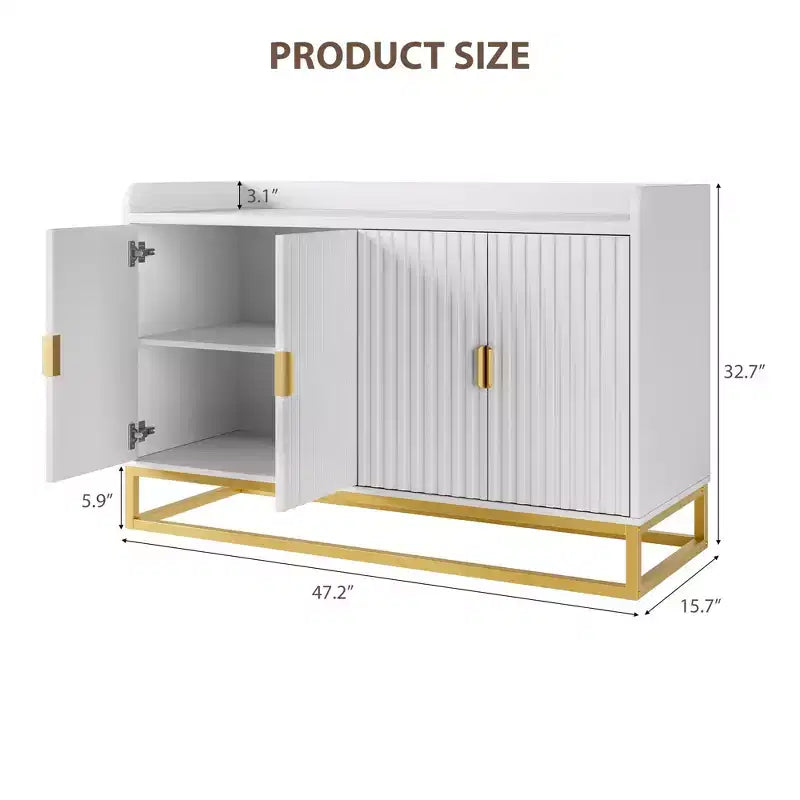 Bahut cannelé de 47,2 po avec armoire de rangement, meuble TV/buffet avec portes pour salon, cuisine, entrée