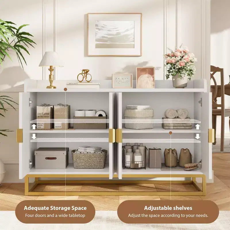Bahut cannelé de 47,2 po avec armoire de rangement, meuble TV/buffet avec portes pour salon, cuisine, entrée