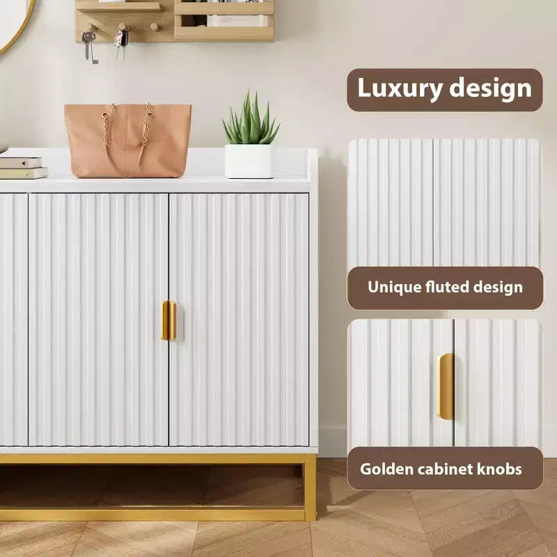 Bahut cannelé de 47,2 po avec armoire de rangement, meuble TV/buffet avec portes pour salon, cuisine, entrée