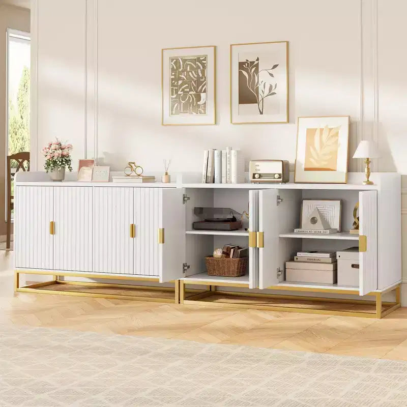Bahut cannelé de 47,2 po avec armoire de rangement, meuble TV/buffet avec portes pour salon, cuisine, entrée