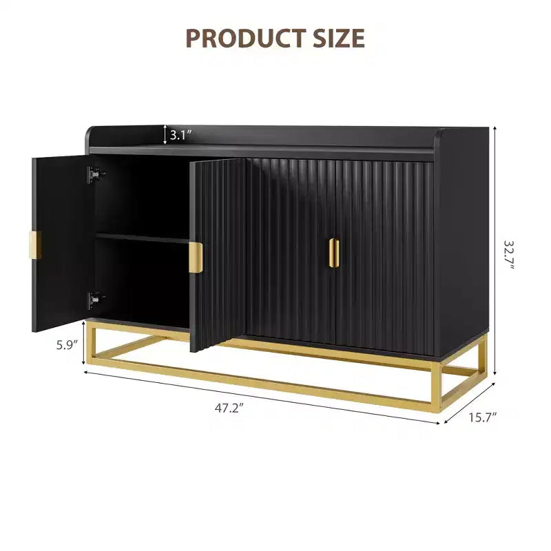 Bahut cannelé de 47,2 po avec armoire de rangement, meuble TV/buffet avec portes pour salon, cuisine, entrée