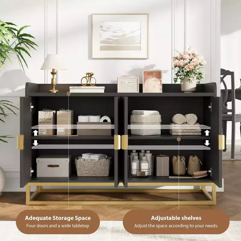 Bahut cannelé de 47,2 po avec armoire de rangement, meuble TV/buffet avec portes pour salon, cuisine, entrée