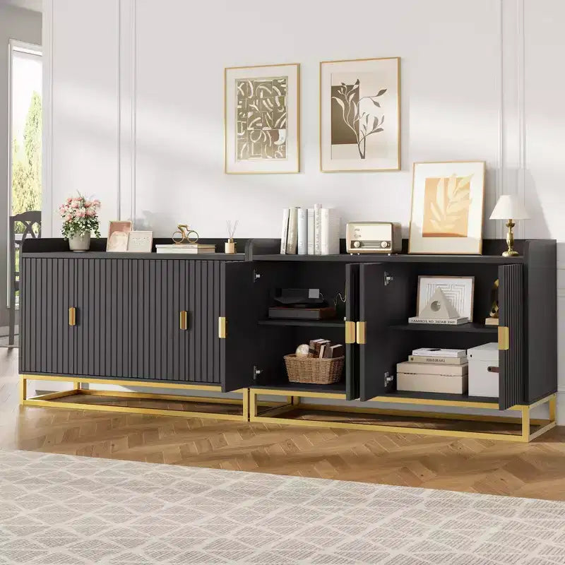 Bahut cannelé de 47,2 po avec armoire de rangement, meuble TV/buffet avec portes pour salon, cuisine, entrée