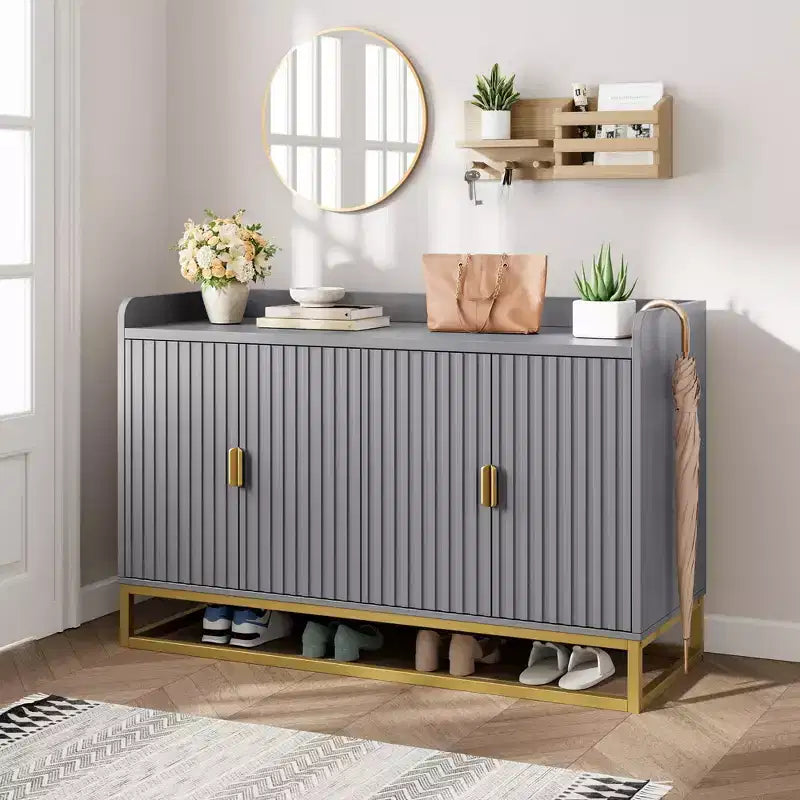 Bahut cannelé de 47,2 po avec armoire de rangement, meuble TV/buffet avec portes pour salon, cuisine, entrée