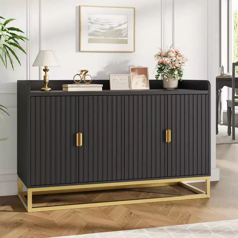 GustoWave 47.2 Fluted Sideboard with Storage Cabinet,Media Console Buffet Cabinet with Doors for Living Room, Kitchen, Entryway
