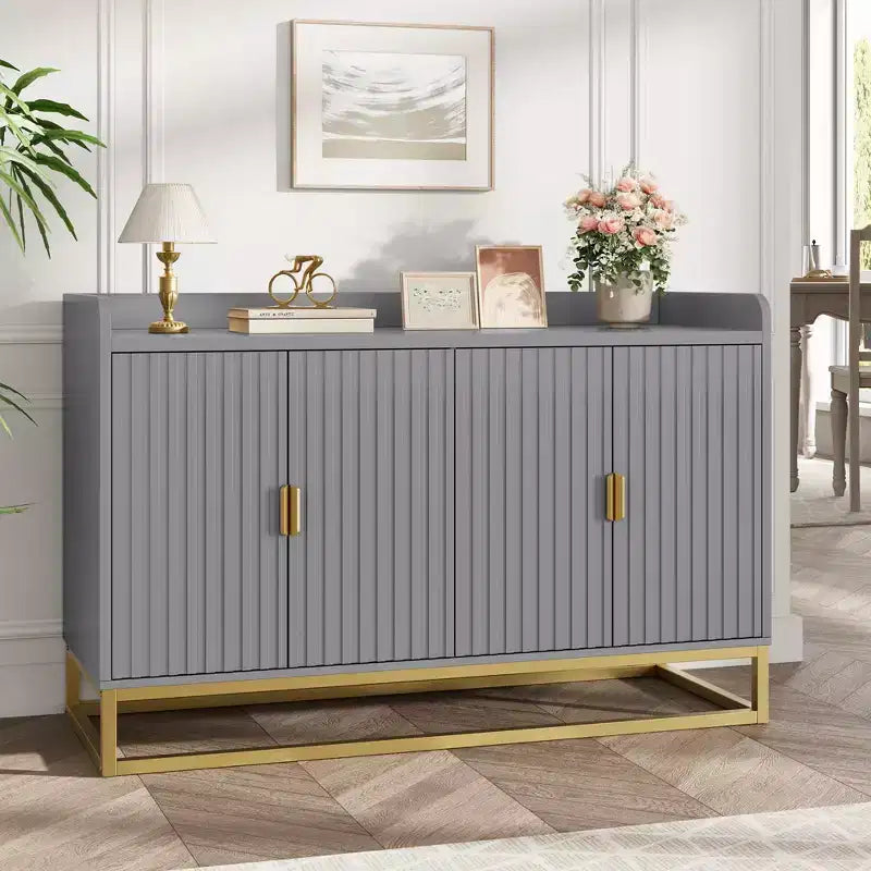 Bahut cannelé de 47,2 po avec armoire de rangement, meuble TV/buffet avec portes pour salon, cuisine, entrée