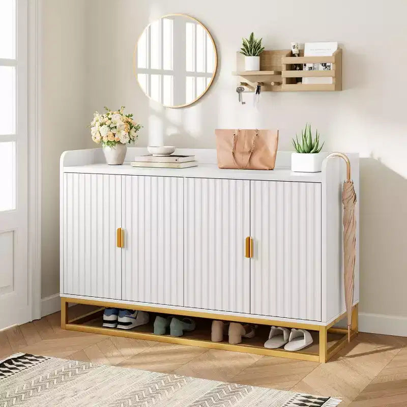 Bahut cannelé de 47,2 po avec armoire de rangement, meuble TV/buffet avec portes pour salon, cuisine, entrée