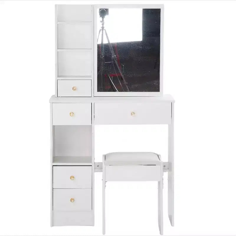 Petite coiffeuse avec tiroir gauche, miroir coulissant extra-large, tabouret rembourré, plusieurs couches et grande capacité.