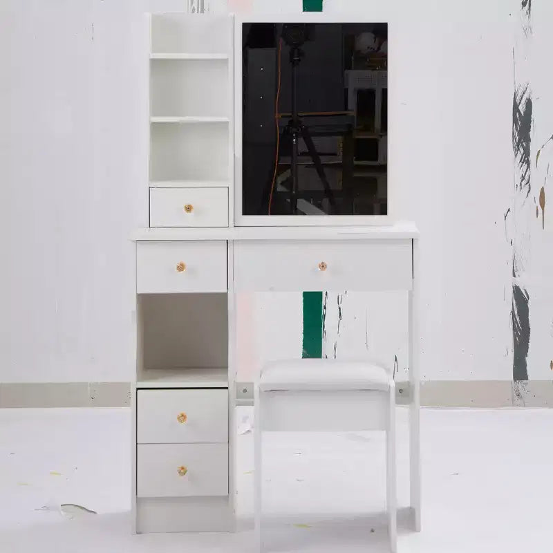 Petite coiffeuse avec tiroir gauche, miroir coulissant extra-large, tabouret rembourré, plusieurs couches et grande capacité.