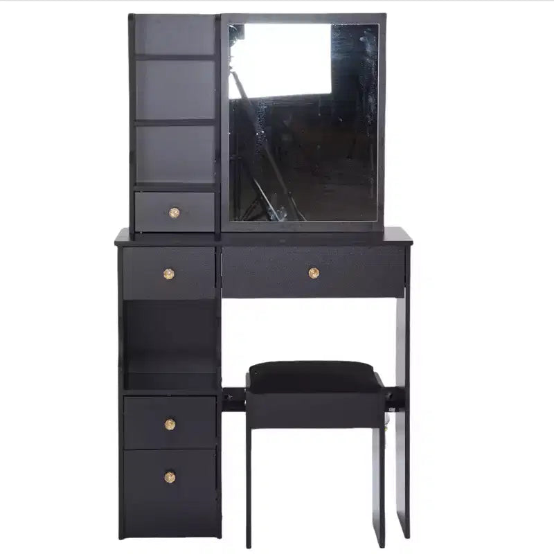 Petite coiffeuse avec tiroir gauche, miroir coulissant extra-large, tabouret rembourré, plusieurs couches et grande capacité.