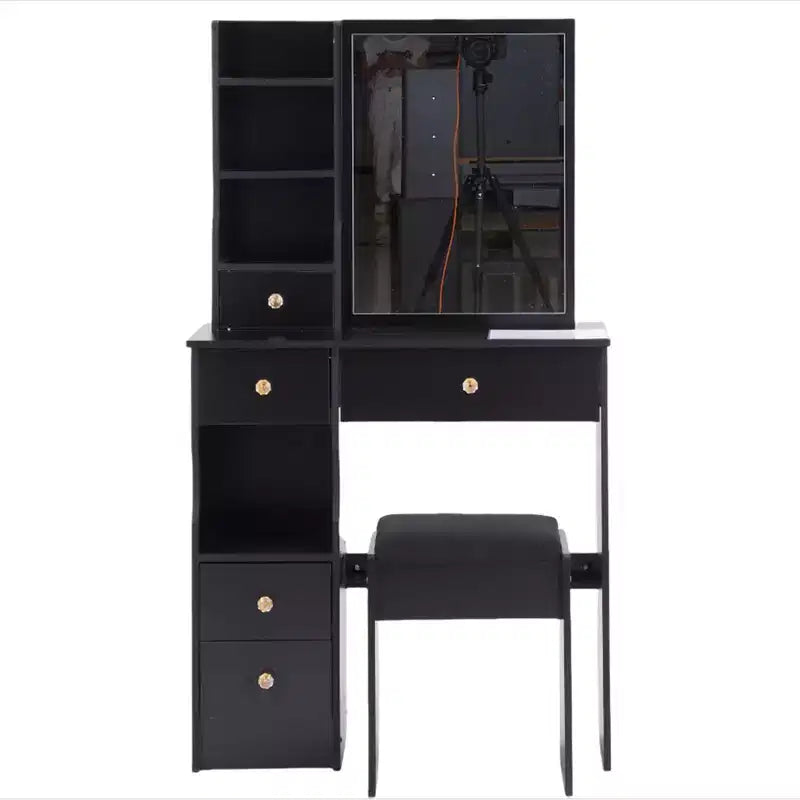 Petite coiffeuse avec tiroir gauche, miroir coulissant extra-large, tabouret rembourré, plusieurs couches et grande capacité.