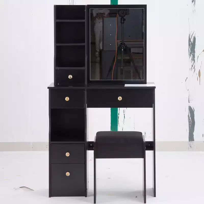Petite coiffeuse avec tiroir gauche, miroir coulissant extra-large, tabouret rembourré, plusieurs couches et grande capacité.