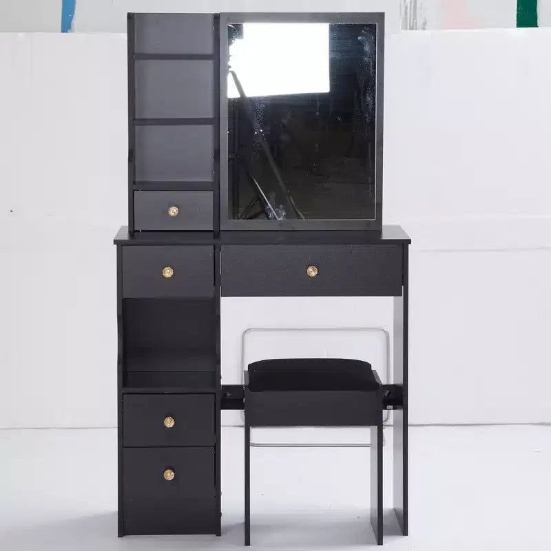 Petite coiffeuse avec tiroir gauche, miroir coulissant extra-large, tabouret rembourré, plusieurs couches et grande capacité.