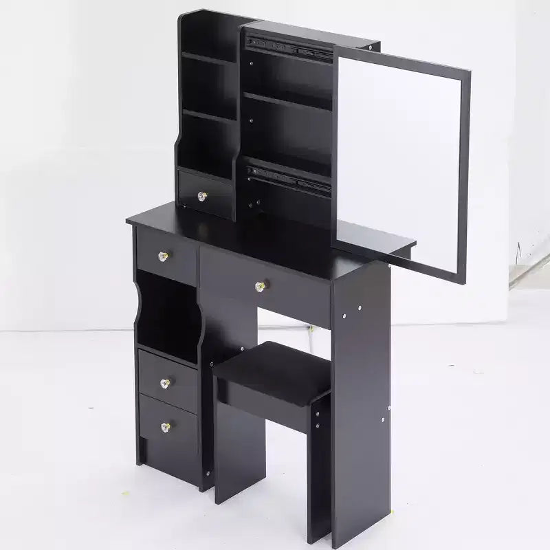 Petite coiffeuse avec tiroir gauche, miroir coulissant extra-large, tabouret rembourré, plusieurs couches et grande capacité.