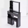 Small vanity table with left drawer, extra-large sliding mirror, cushioned stool, multiple layers and large capacity.