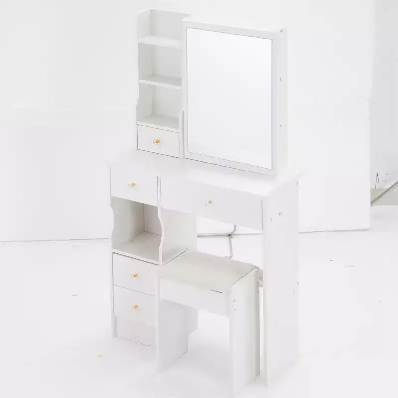 Petite coiffeuse avec tiroir gauche, miroir coulissant extra-large, tabouret rembourré, plusieurs couches et grande capacité.